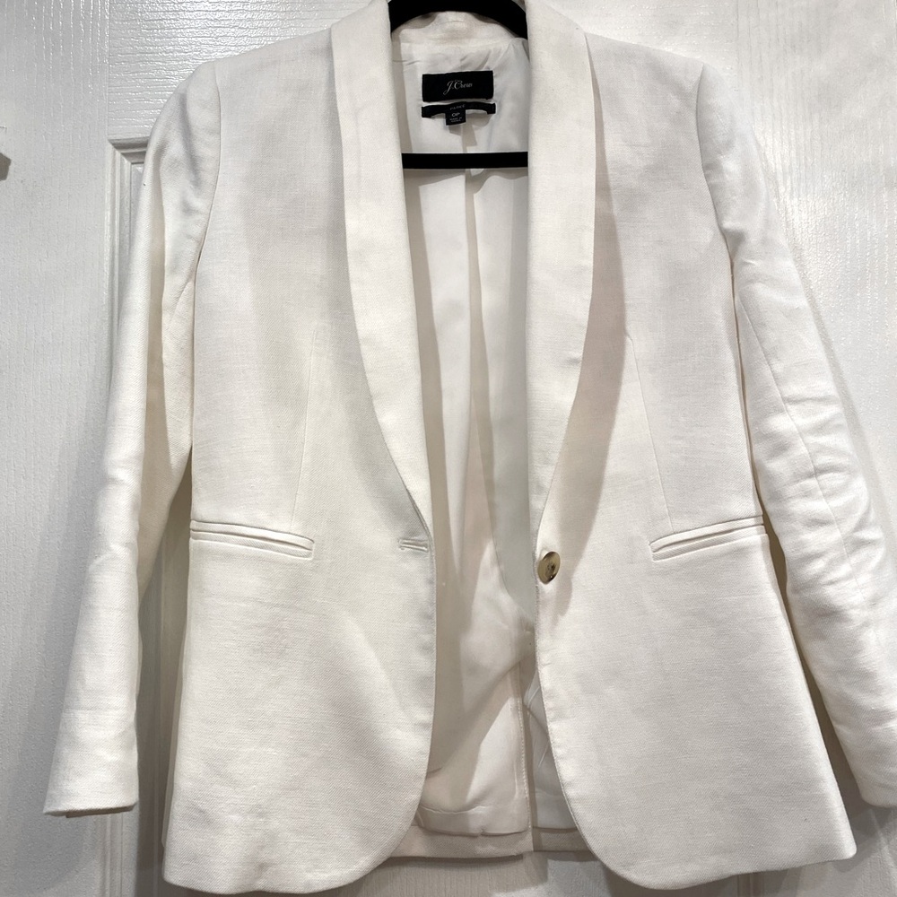 J Crew Parke Linen Blend Blazer in White